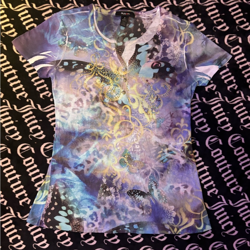 Y2K butterfly print top